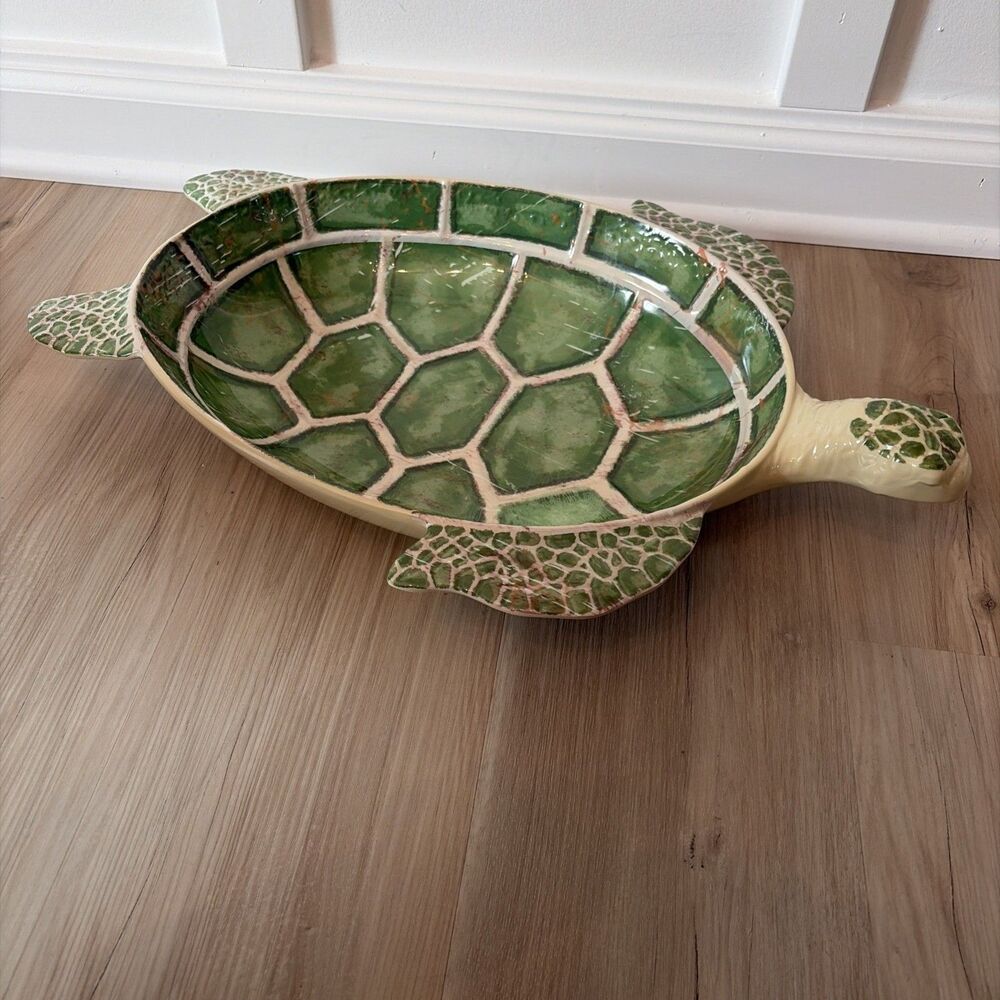 Pier 1 Speedy The Turtle Serving Bowl Melamine Large Dish Green Beachy Turtles